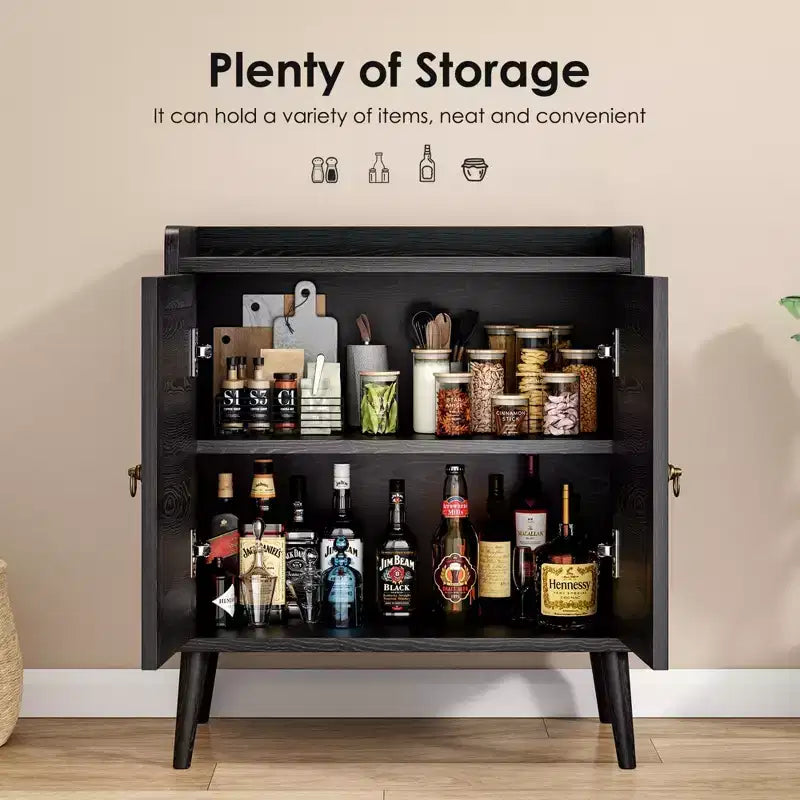 Sideboard Buffet Cabinet,Liquor Bar Cabinet with Natural Rattan Decorated Doors,Accent Kitchen Storage Cabinet for Dining Room