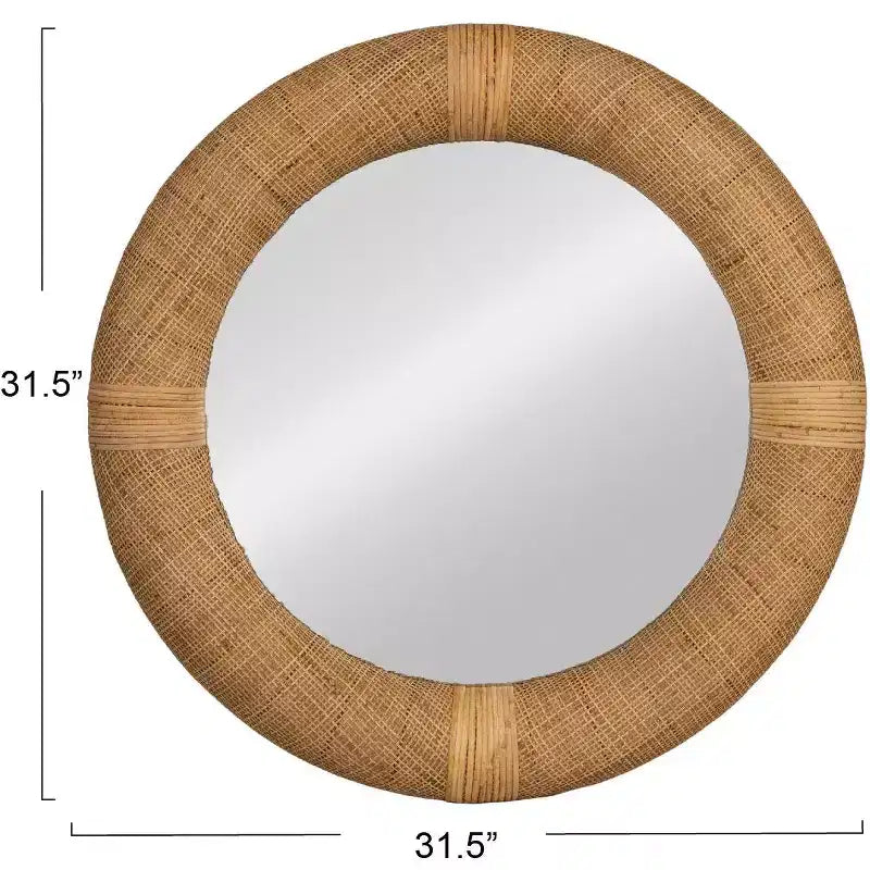 Home Handwoven Rattan Cane Round Wall Mirror, Natural