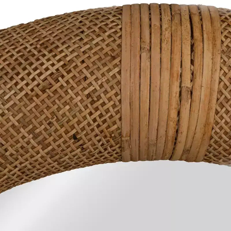 Home Handwoven Rattan Cane Round Wall Mirror, Natural