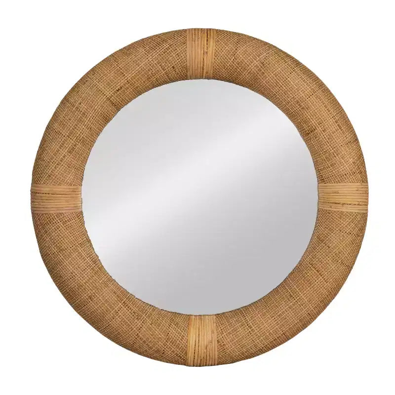 Home Handwoven Rattan Cane Round Wall Mirror, Natural