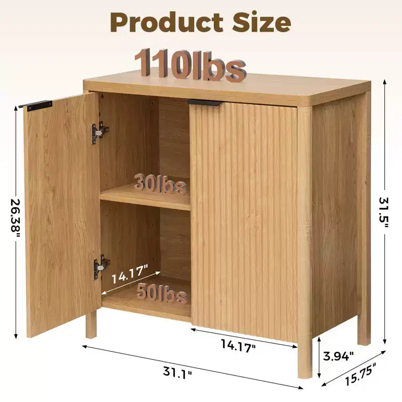 31 2-Door Fluted Buffet Sideboard Cabinet Multipurpose Dining Room Organizer