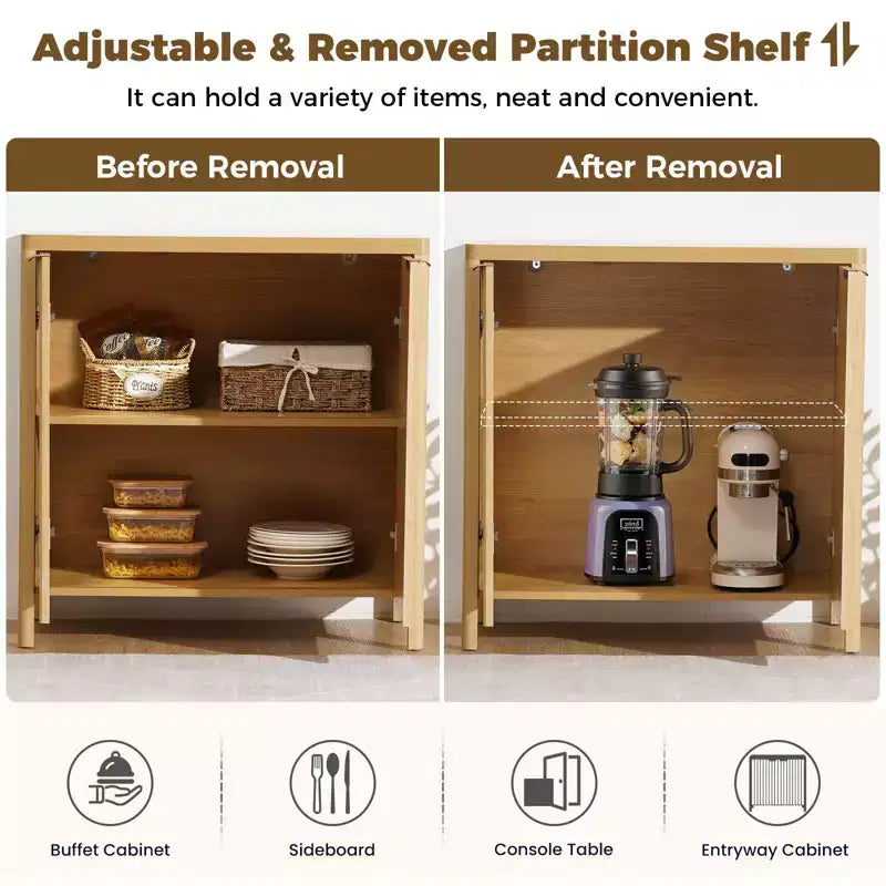 31 2-Door Fluted Buffet Sideboard Cabinet Multipurpose Dining Room Organizer