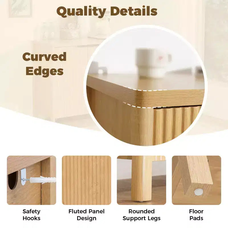 31 2-Door Fluted Buffet Sideboard Cabinet Multipurpose Dining Room Organizer