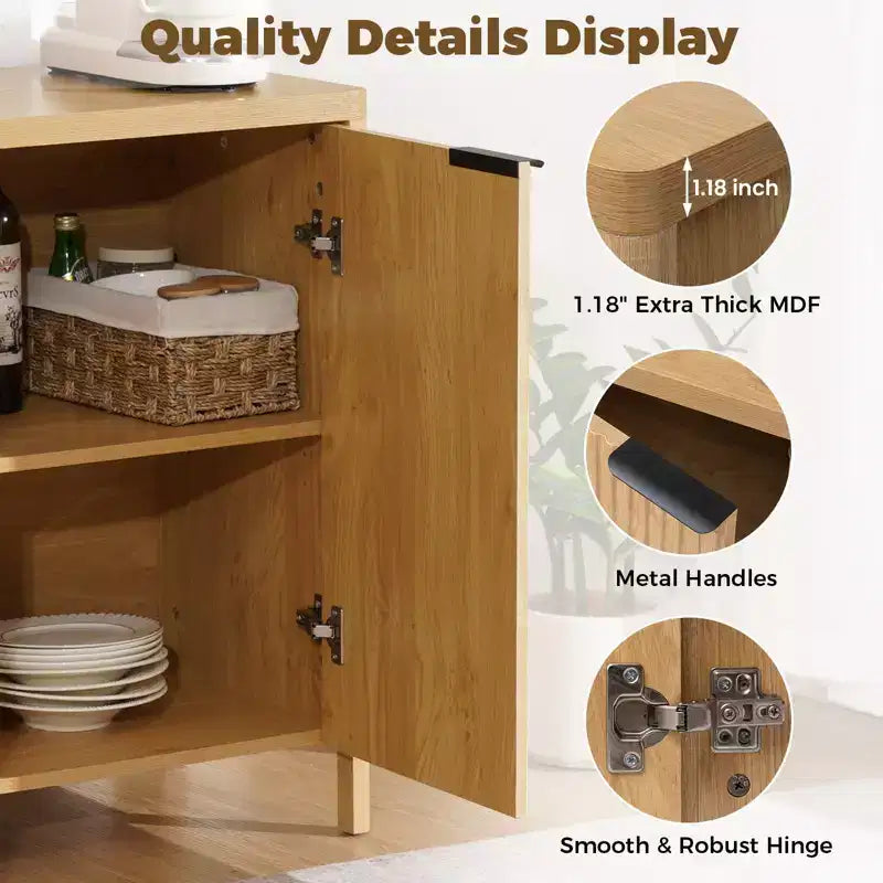 31 2-Door Fluted Buffet Sideboard Cabinet Multipurpose Dining Room Organizer