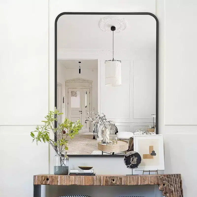 Black Metal Framed Rectangular Bathroom Wall Mirror - Stylish & Durable