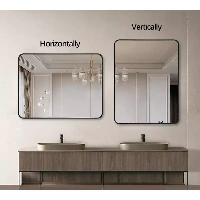 Black Metal Framed Rectangular Bathroom Wall Mirror - Stylish & Durable