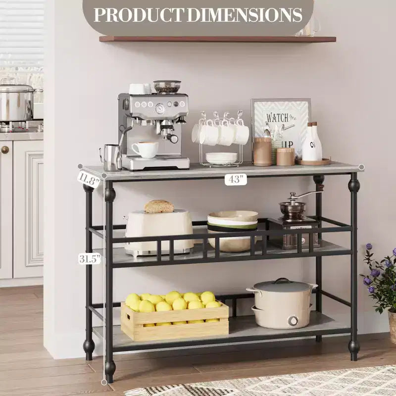 Console Table 43, 3-Tier Industrial Entryway Table, Narrow Entrance Sofa Table with Shelves