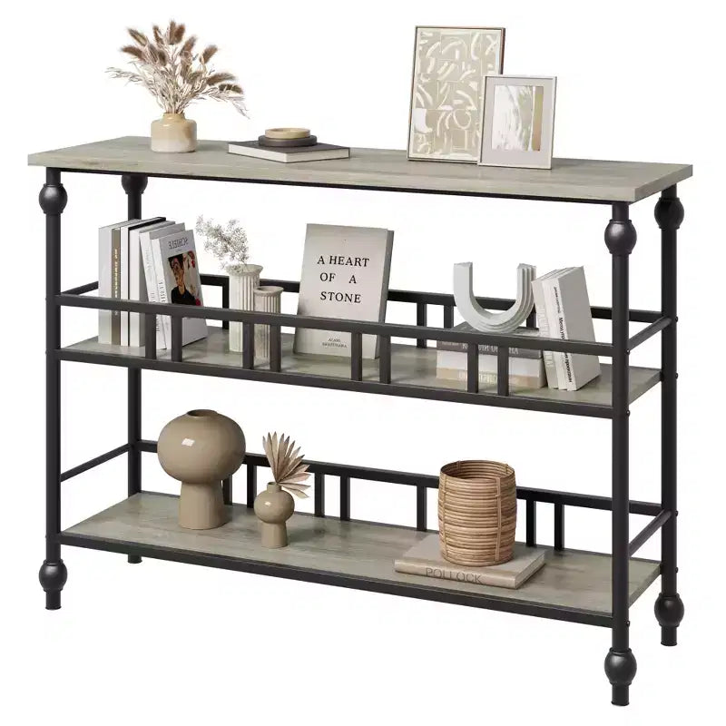 Console Table 43, 3-Tier Industrial Entryway Table, Narrow Entrance Sofa Table with Shelves