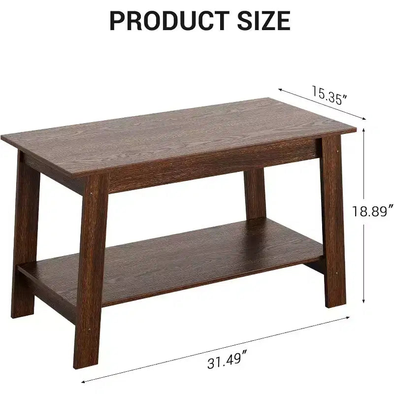 Farmhouse Wood Coffee Table, with 2 Storage Shelves for Small Spaces, Modern Coffee Table