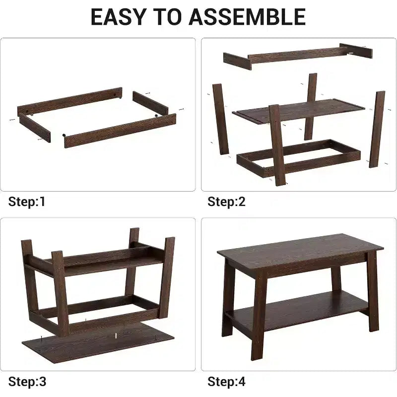 Farmhouse Wood Coffee Table, with 2 Storage Shelves for Small Spaces, Modern Coffee Table