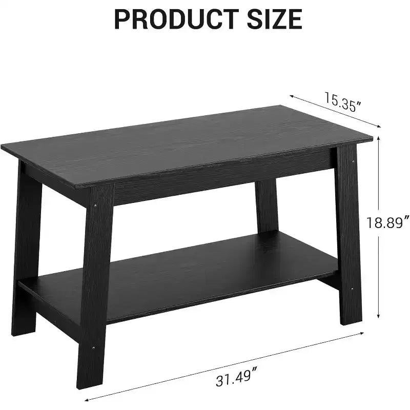 Farmhouse Wood Coffee Table, with 2 Storage Shelves for Small Spaces, Modern Coffee Table