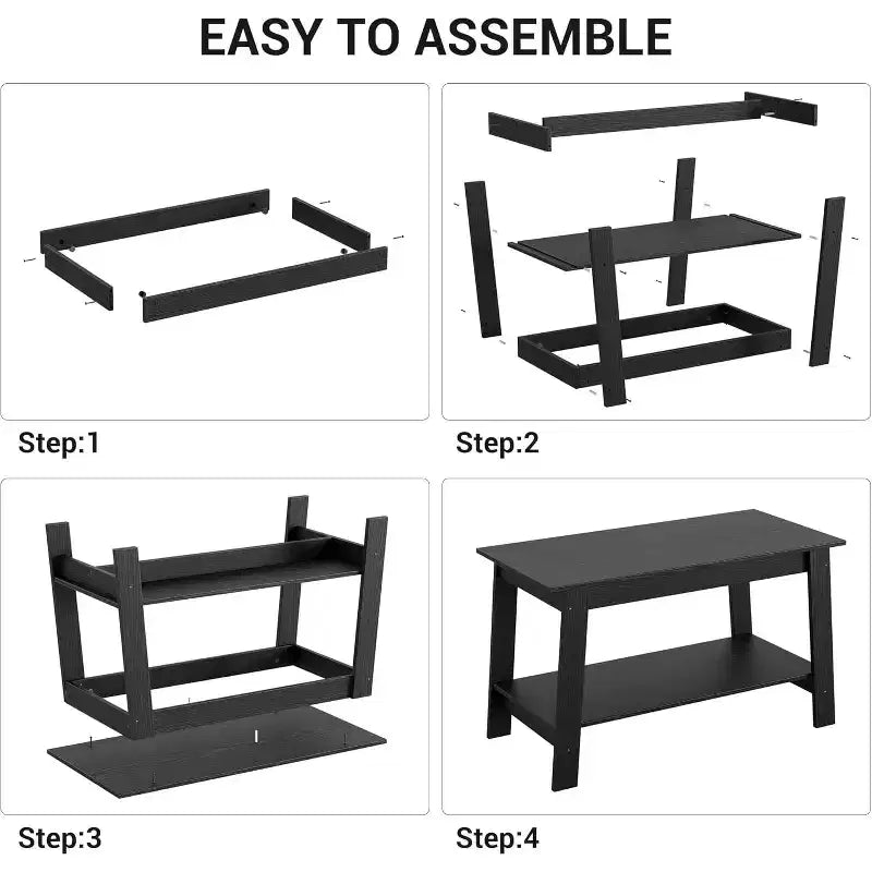 Farmhouse Wood Coffee Table, with 2 Storage Shelves for Small Spaces, Modern Coffee Table