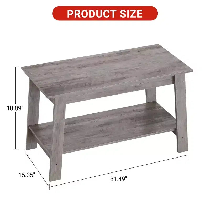 Farmhouse Wood Coffee Table, with 2 Storage Shelves for Small Spaces, Modern Coffee Table