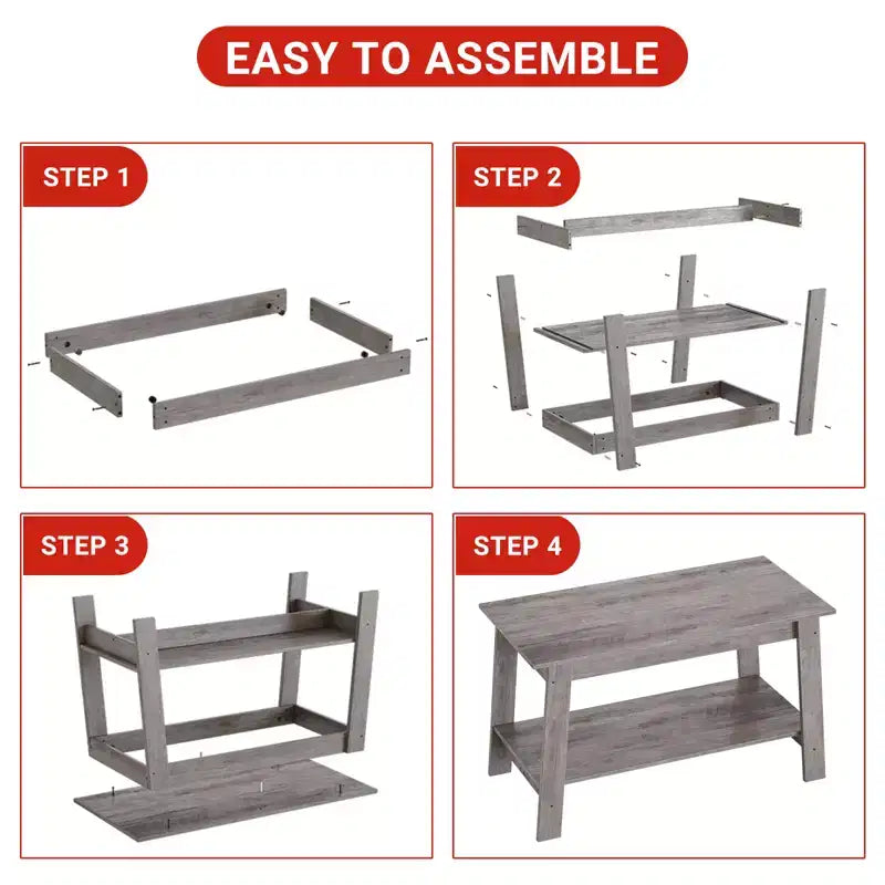 Farmhouse Wood Coffee Table, with 2 Storage Shelves for Small Spaces, Modern Coffee Table