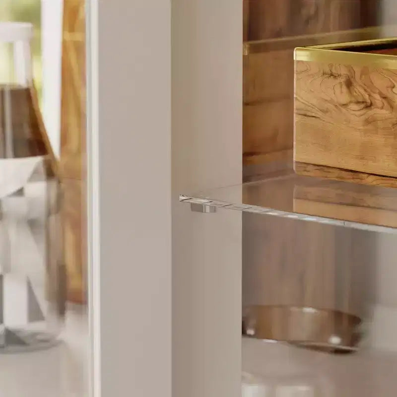 White Kitchen Cabinet: Glass Doors, Wine Rack,Multi - Storage Zones  Perfect for Display & Storage