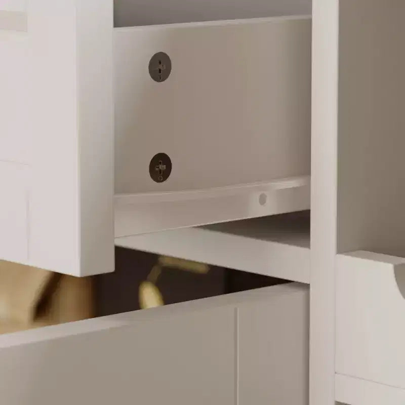 White Kitchen Cabinet: Glass Doors, Wine Rack,Multi - Storage Zones  Perfect for Display & Storage