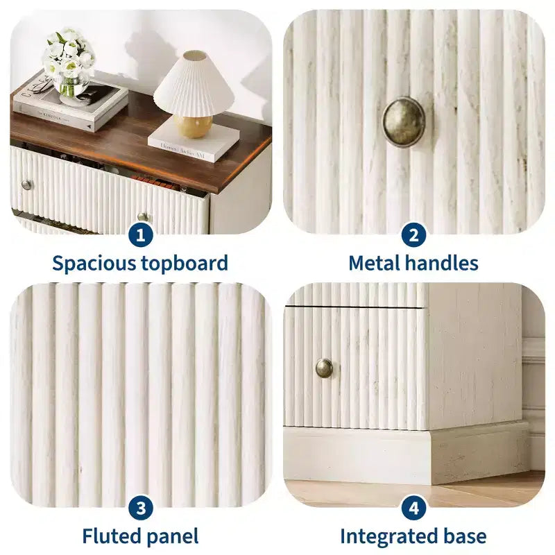 5 Drawer Tall Dresser for Bedroom, Fluted Vertical Chest of Drawers, Wood Storage Dresser with Metal Handles, Space Saving Dresser