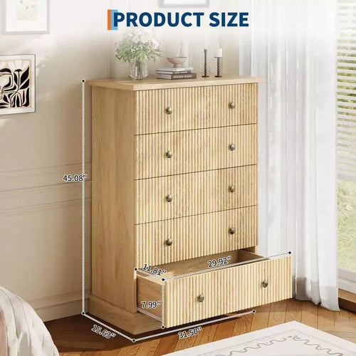 5 Drawer Tall Dresser for Bedroom, Fluted Vertical Chest of Drawers, Wood Storage Dresser with Metal Handles, Space Saving Dresser