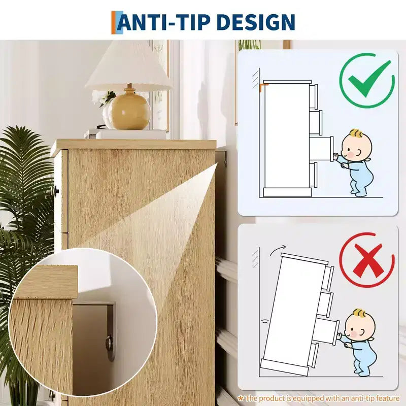5 Drawer Tall Dresser for Bedroom, Fluted Vertical Chest of Drawers, Wood Storage Dresser with Metal Handles, Space Saving Dresser