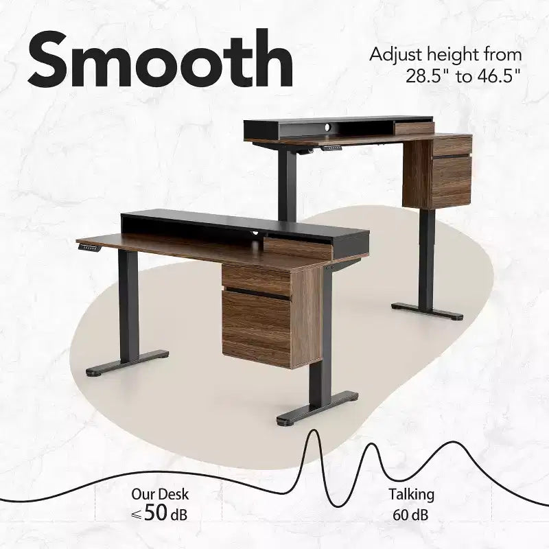 Standing Desk with Drawers and File Cabinet, 47 Inch Electric Height Adjustable Desk with Storage, Ergonomic Stand Up Table with Monitor Stand