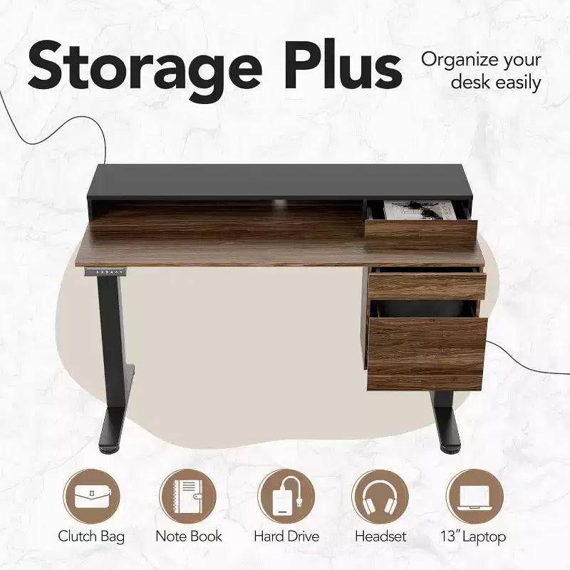 Standing Desk with Drawers and File Cabinet, 47 Inch Electric Height Adjustable Desk with Storage, Ergonomic Stand Up Table with Monitor Stand