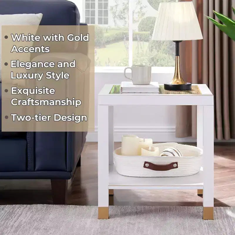 20 Modern 2-Tier Glass End Table with Metal Frame,Versatile Living Room & Bedroom Side Table