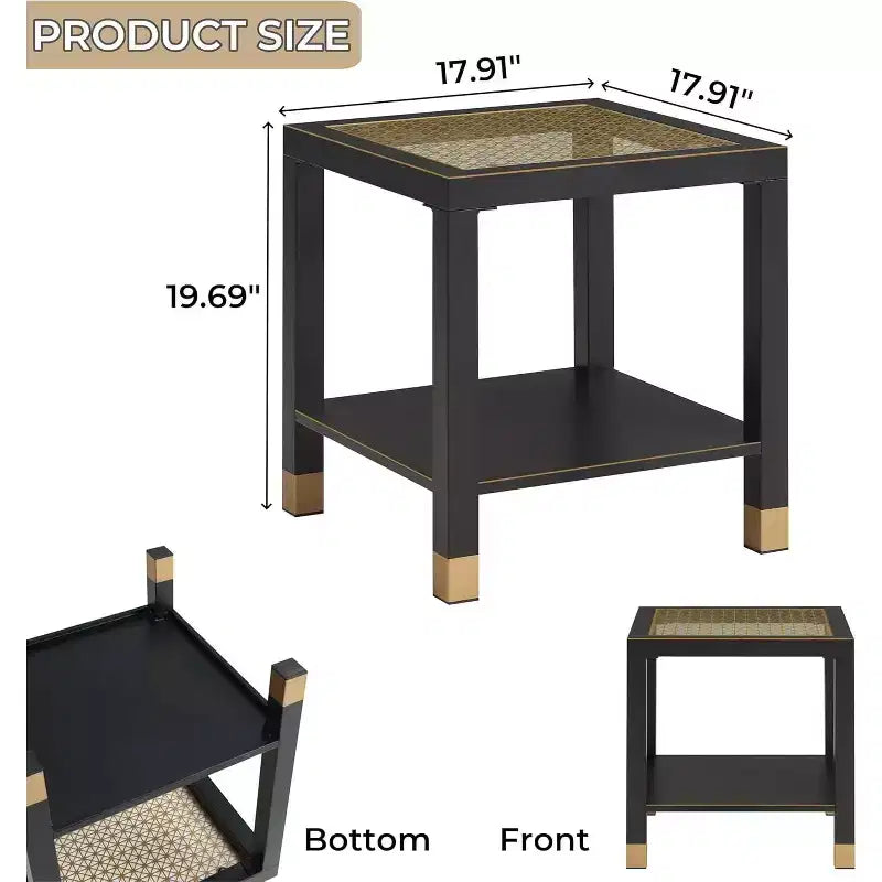 20 Modern 2-Tier Glass End Table with Metal Frame,Versatile Living Room & Bedroom Side Table