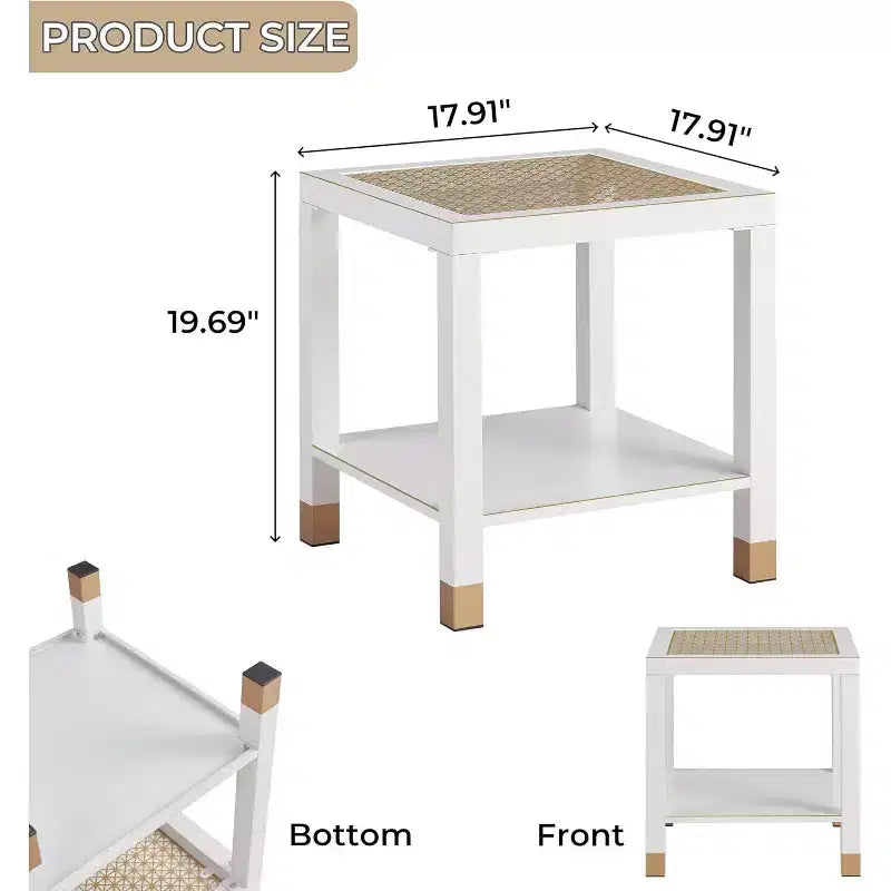 20 Modern 2-Tier Glass End Table with Metal Frame,Versatile Living Room & Bedroom Side Table