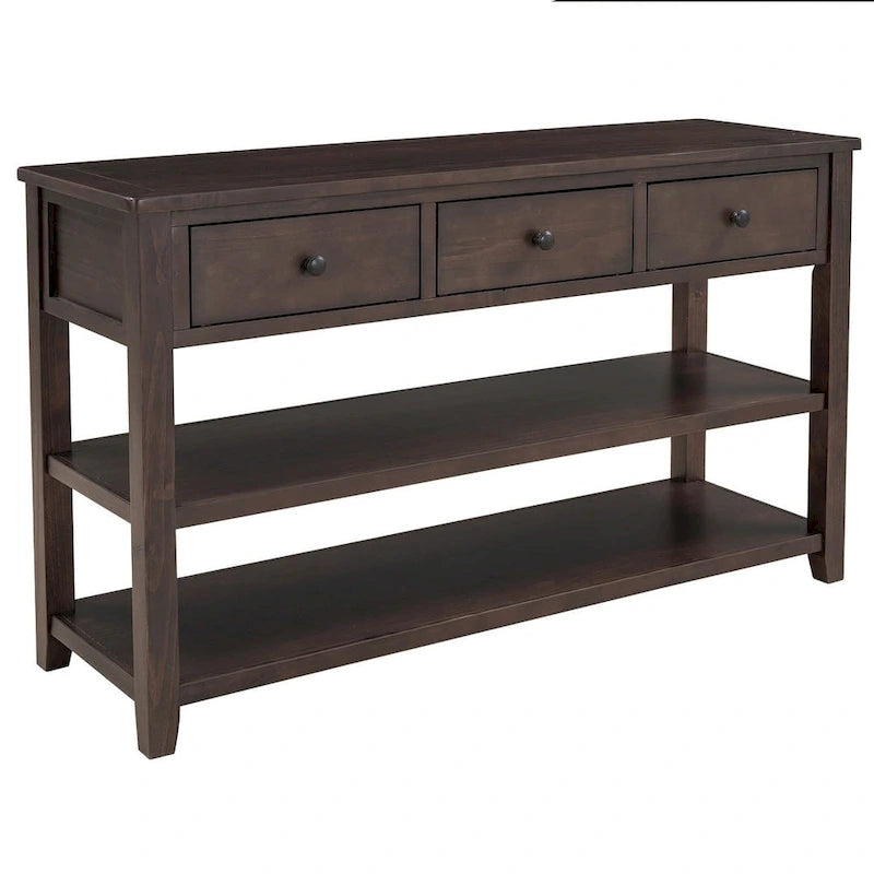 Mid-Century Solid Wood Console Table with 3 Drawers and 2 Shelves