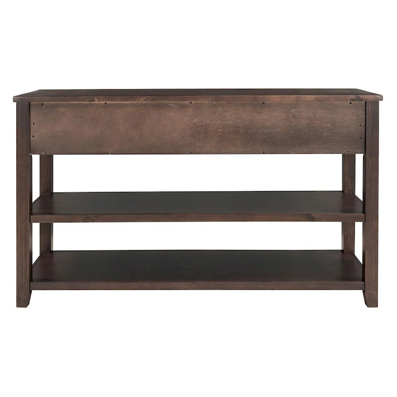 Mid-Century Solid Wood Console Table with 3 Drawers and 2 Shelves