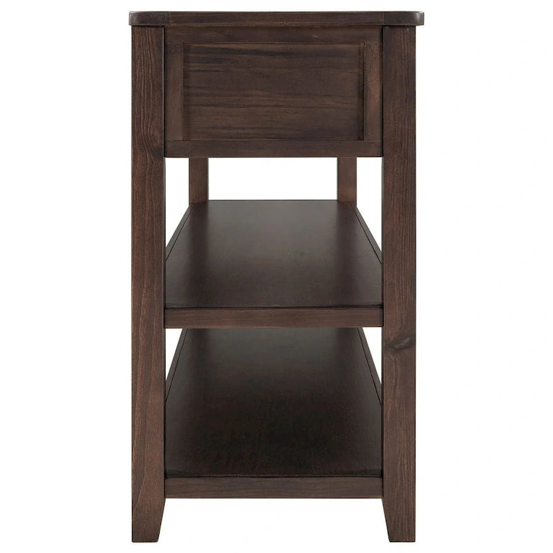 Mid-Century Solid Wood Console Table with 3 Drawers and 2 Shelves