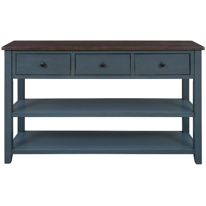 Mid-Century Solid Wood Console Table with 3 Drawers and 2 Shelves