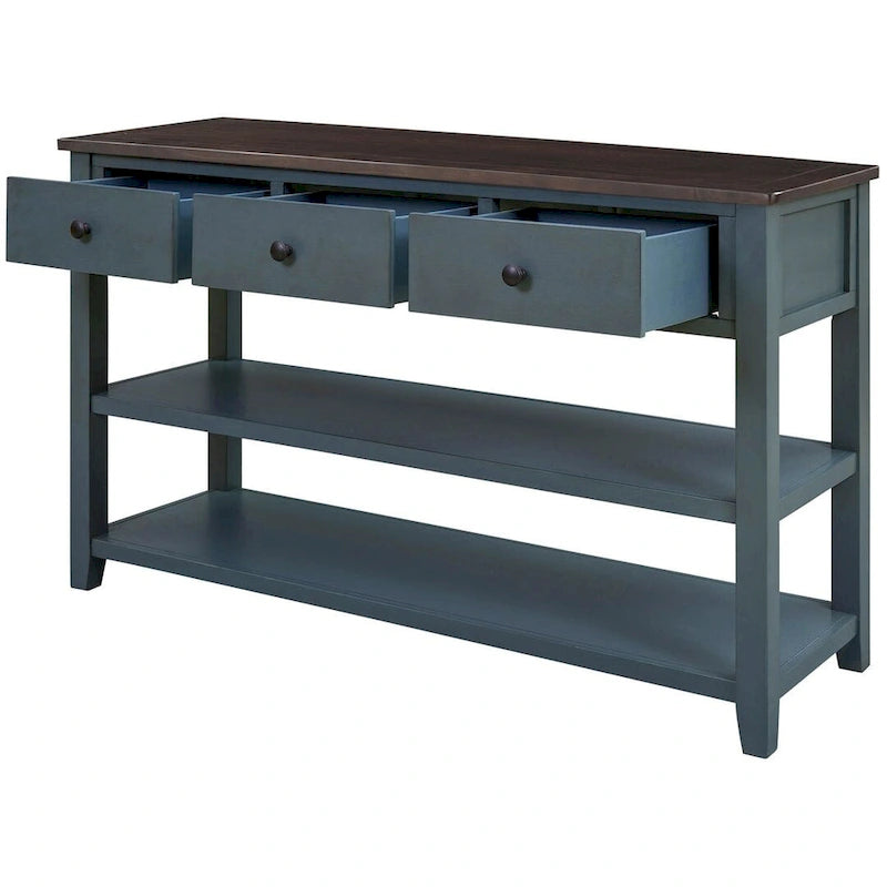Mid-Century Solid Wood Console Table with 3 Drawers and 2 Shelves