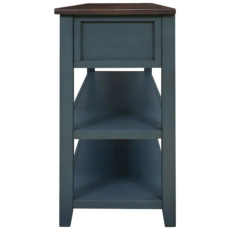 Mid-Century Solid Wood Console Table with 3 Drawers and 2 Shelves
