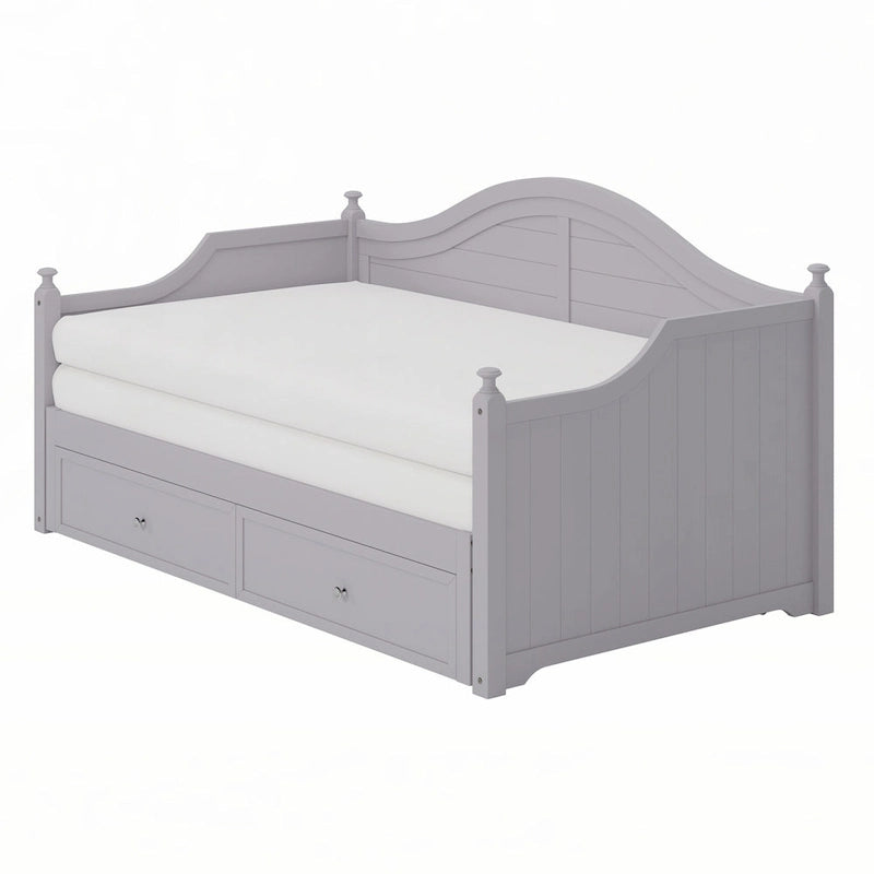 Twin Daybed with Pop-Up Trundle and 2 Storage Drawers, Wood Frame