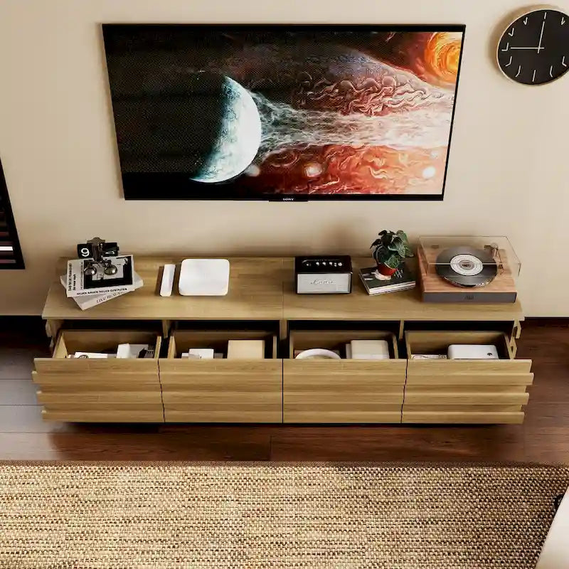 78-Inch Modern TV Stand with 4 Drawers and Light Wood Finish