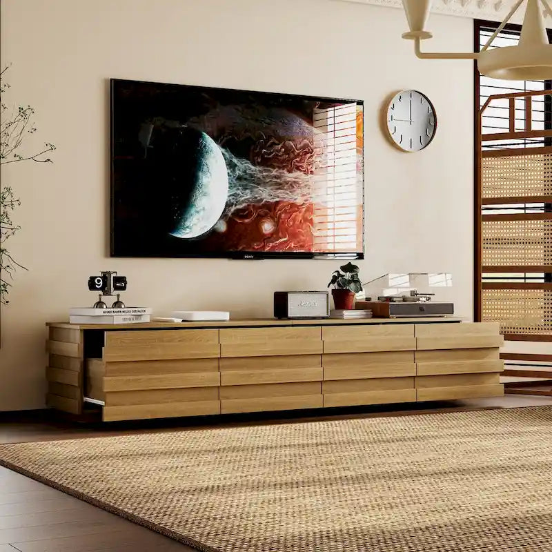78-Inch Modern TV Stand with 4 Drawers and Light Wood Finish