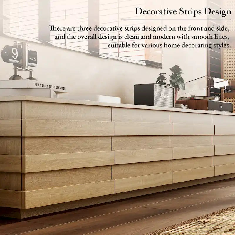 78-Inch Modern TV Stand with 4 Drawers and Light Wood Finish