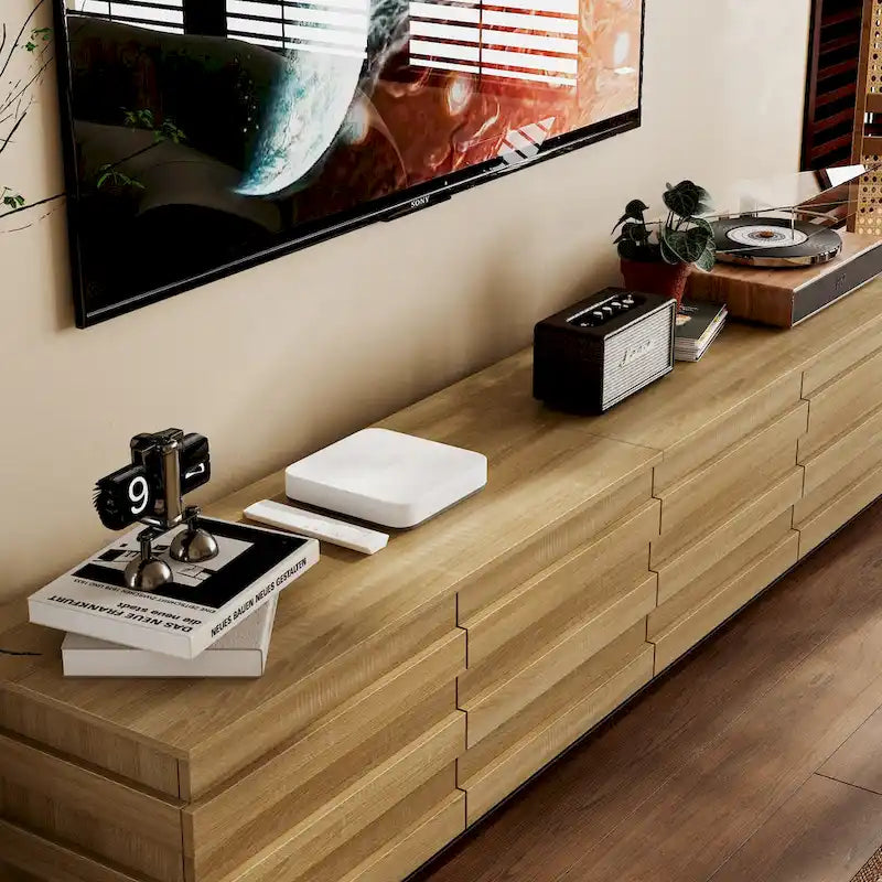 78-Inch Modern TV Stand with 4 Drawers and Light Wood Finish