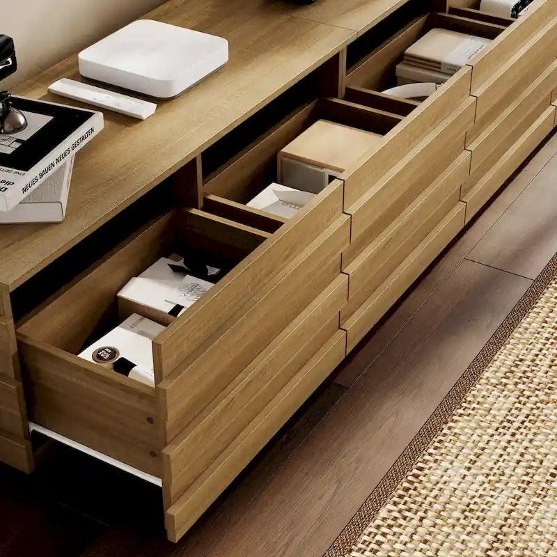 78-Inch Modern TV Stand with 4 Drawers and Light Wood Finish