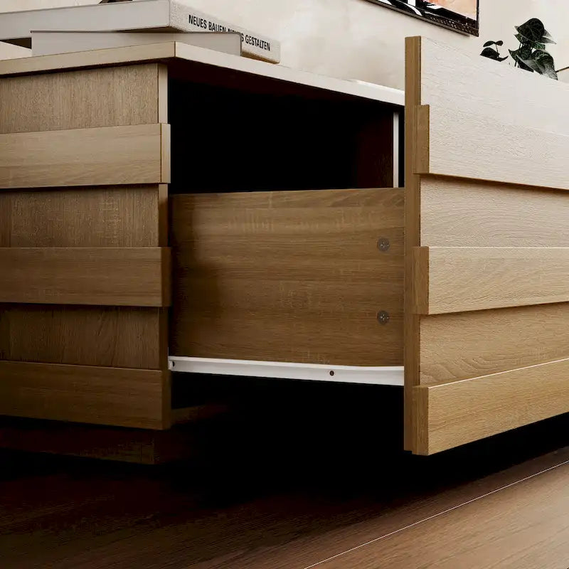 78-Inch Modern TV Stand with 4 Drawers and Light Wood Finish
