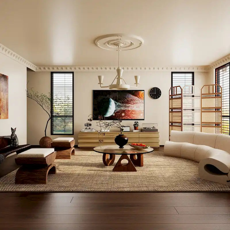 78-Inch Modern TV Stand with 4 Drawers and Light Wood Finish