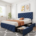 Linen Platform Bed Frame with Adjustable Headboard and 4 Storage Drawers