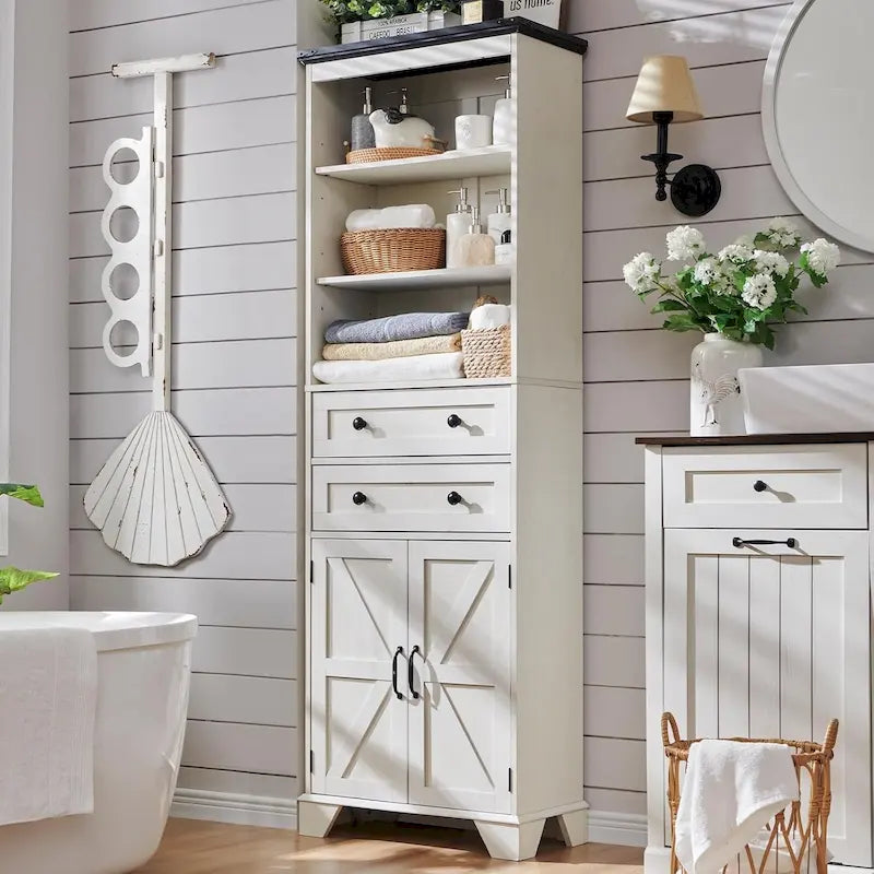 72-Inch Farmhouse Bathroom Storage Cabinet with Barn Doors and Drawers