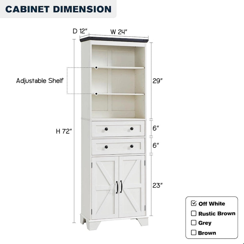 72-Inch Farmhouse Bathroom Storage Cabinet with Barn Doors and Drawers