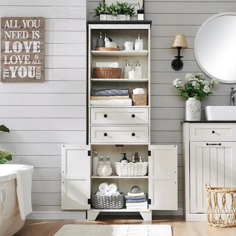 72-Inch Farmhouse Bathroom Storage Cabinet with Barn Doors and Drawers