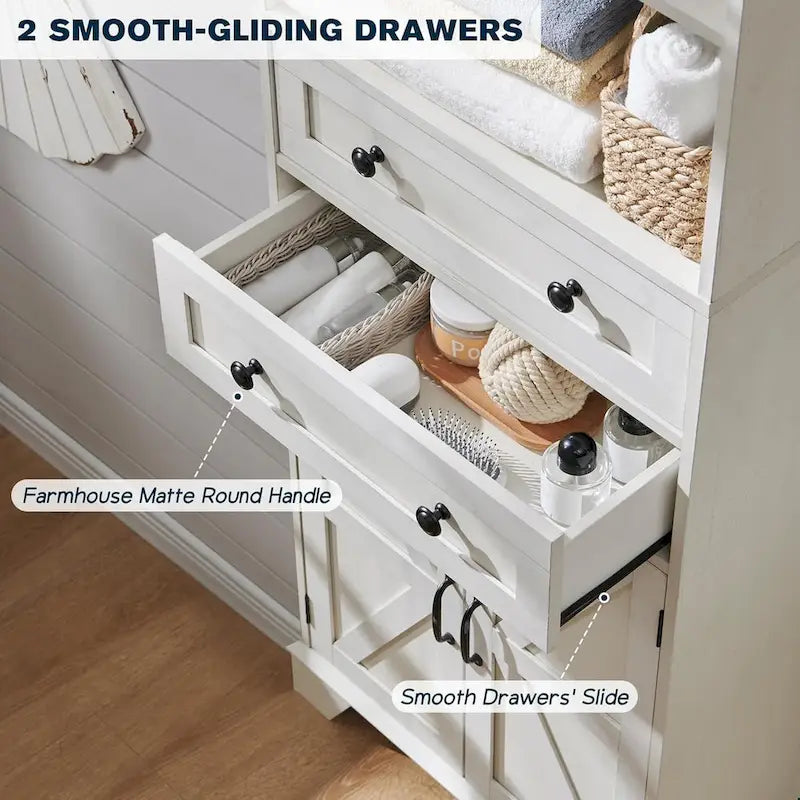 72-Inch Farmhouse Bathroom Storage Cabinet with Barn Doors and Drawers