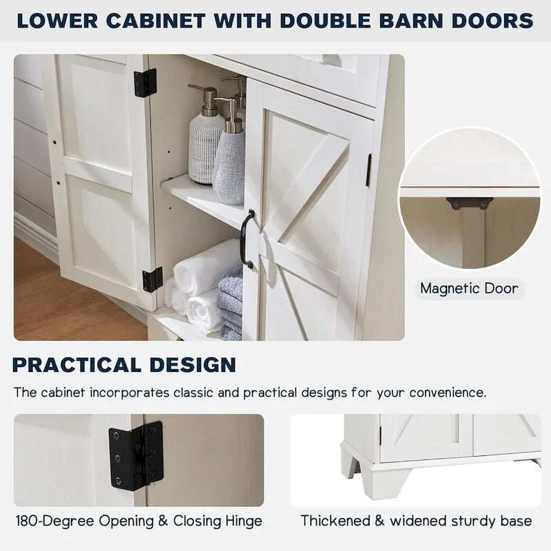 72-Inch Farmhouse Bathroom Storage Cabinet with Barn Doors and Drawers