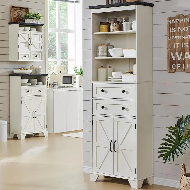 72-Inch Farmhouse Bathroom Storage Cabinet with Barn Doors and Drawers