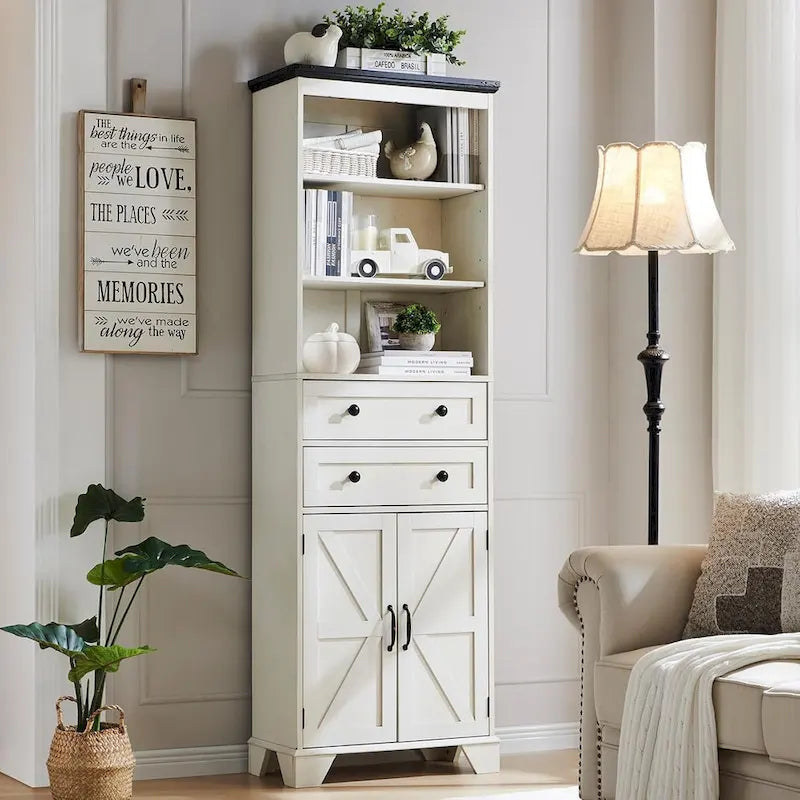 72-Inch Farmhouse Bathroom Storage Cabinet with Barn Doors and Drawers